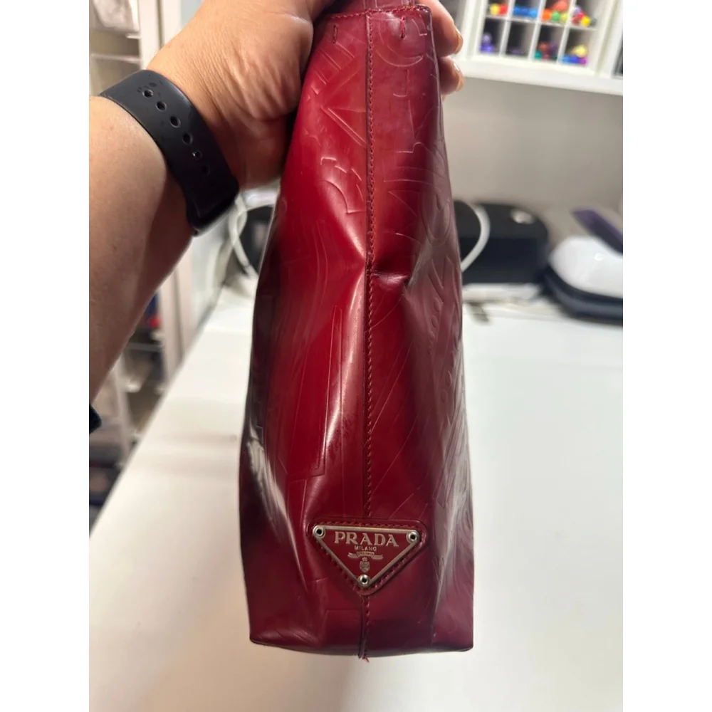 Women's Prada Deep Red Embossed Patent Leather Shoulder Bag One Size - Picture 6 of 16